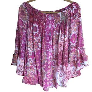 Zac & Rachel Woman Top Blouse Smocked Scoop Neck Boho Bell Sleeves Size 1X